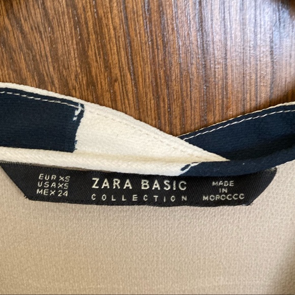 ZARA Basic chiffon blue tan long sleeves striped button down shirt top blouse - Picture 2 of 7